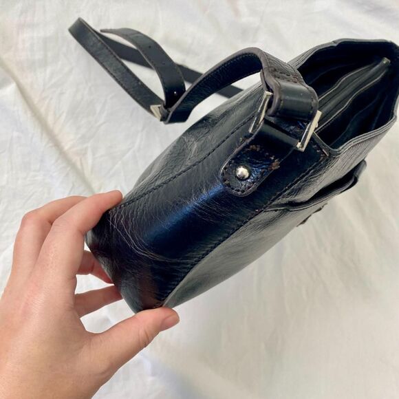 Etienne Aigner 90s Genuine Black Smooth Leather Silver Bag Charm Shoulder Bag - Picture 5 of 8